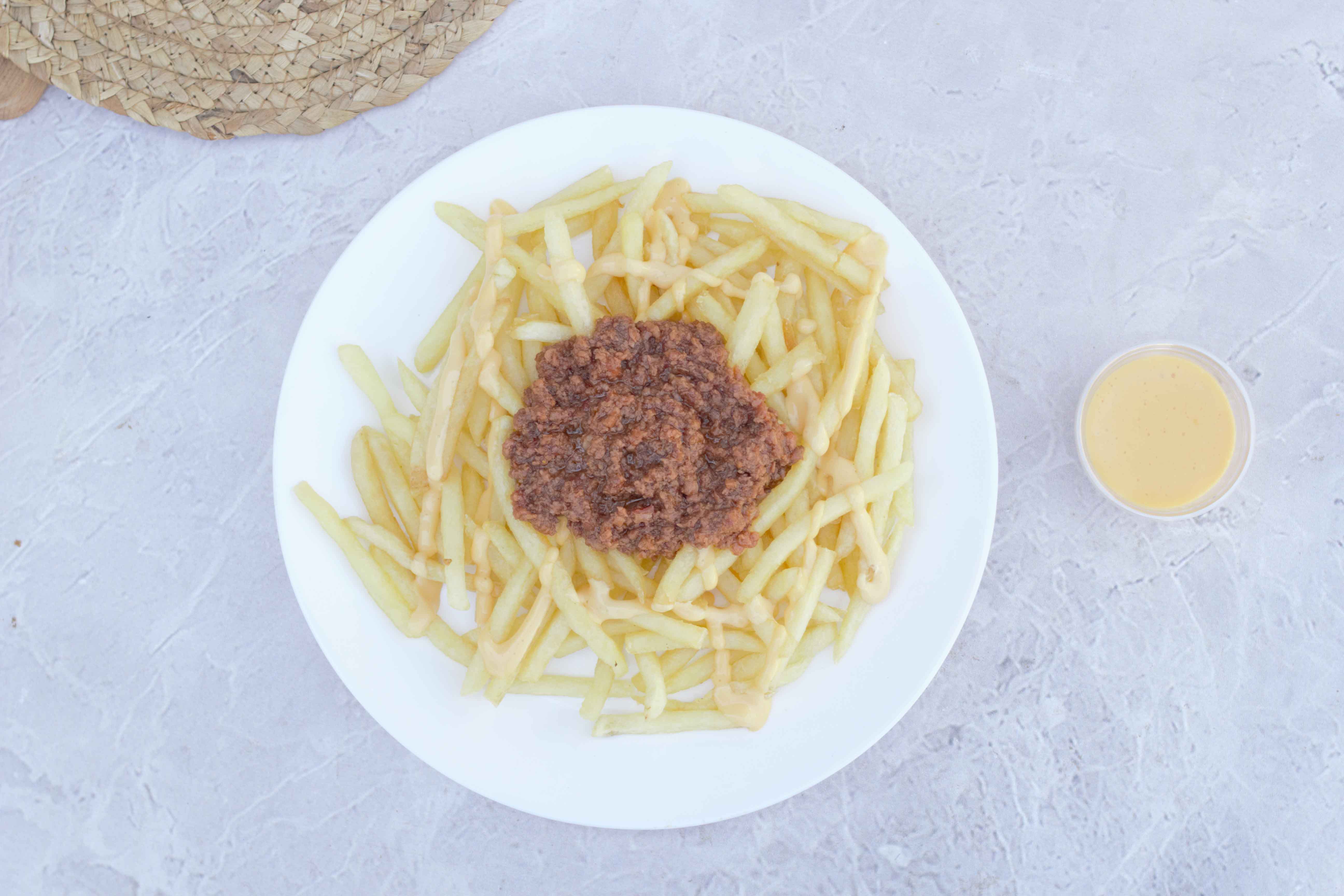 Fries with sausage and cheese