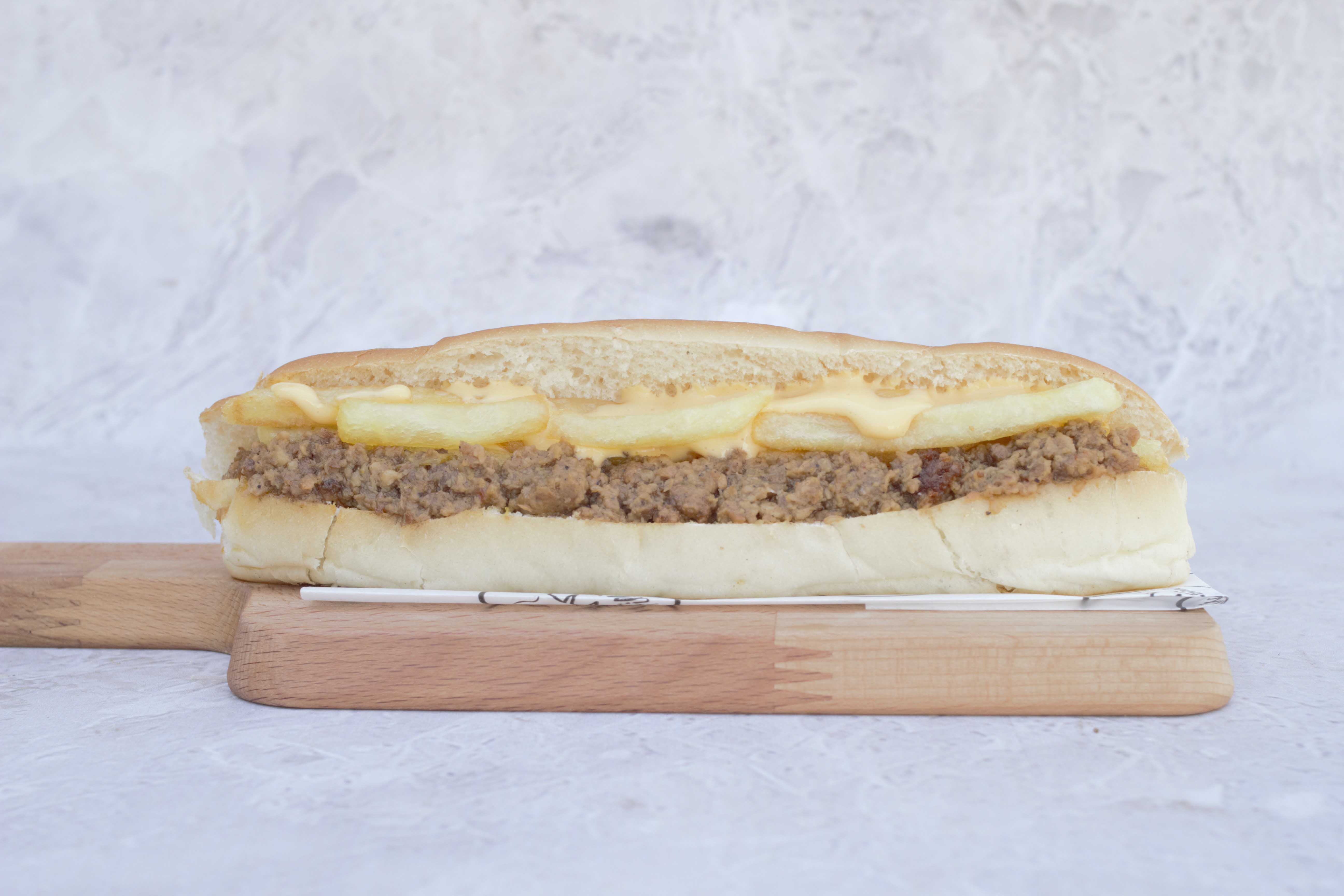 Fries with Sausage and Cheese sandwich